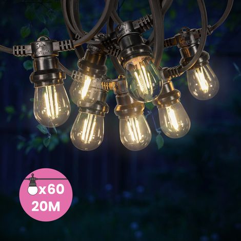 Guirlande Guinguette 20M 60 Bulbes Filament Blanc Chaud - Guirlande Lumineuse Ampoule E27 Transparente - Guirlande Guinguette Led Filament rétro (1/5)