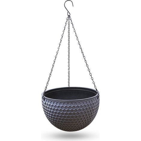Jardinière suspendue en plastique imitation rotin alvéolé, grise, 25,5x25,5x16 cm, pour intérieur et extérieur (1/5)