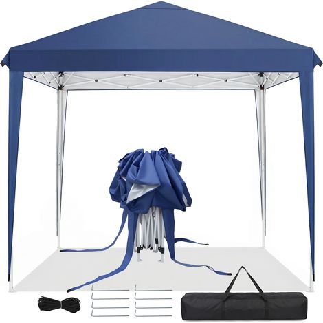 Tonnelle Pop Up 3x3 m Pliable, Gazebo de Jardin avec Tissu 420D UPF 50+, Structure Acier pour Événements Extérieurs, Bleu foncé (1/5)
