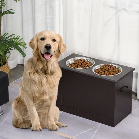 Stazione per pasti per cani 60x30x41 cm in MDF marrone con vano portaoggetti FloraGrace (1/5)