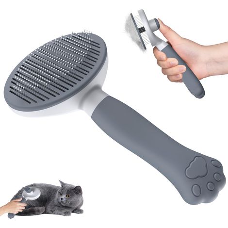 Spazzola per gatti e cani Zivacate [Impugnatura ergonomica e pulizia con un solo clic e Patented Design] Spazzola per cani/gatti/conigli a pelo corto e lungo, Massaggiatore(grigio) (1/5)