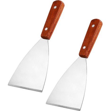 Yardwe Lot de 2 grattoirs à grillades en acier inoxydable avec manche en bois incliné, pelle à steak pour barbecue et cuisson au four (1/2)