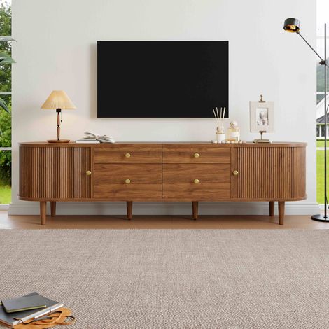 VVBV Meuble TV, 180 x 35 x 50 cm, tiroirs, portes coulissantes, mdf, marron (1/5)