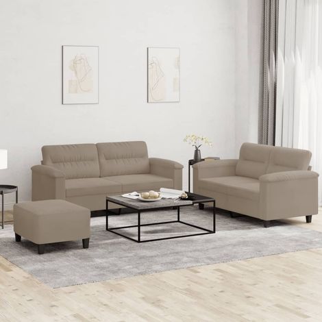 3-tlg. Sofagarnitur mit Kissen Taupe Mikrofasergewebe (1/5)