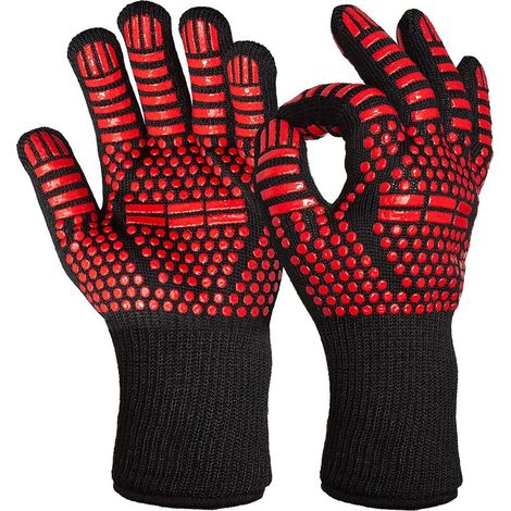 Gants pour Barbecue – Protection Contre la Chaleur et Les éclaboussures: 2 maniques pour Barbecue Pratiques avec revêtement Anti-dérapant – Gants de Protection et résistance à la Chaleur-rouge (1/4)