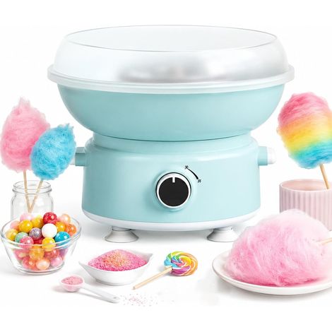 Machine à barbe à papa électrique bleue avec grand bol de 250 mm et cuillère à sucre, appareil à barbe à papa rond avec base antidérapante, idéal pour les fêtes d'anniversaire et l'usage domestique (1/5)