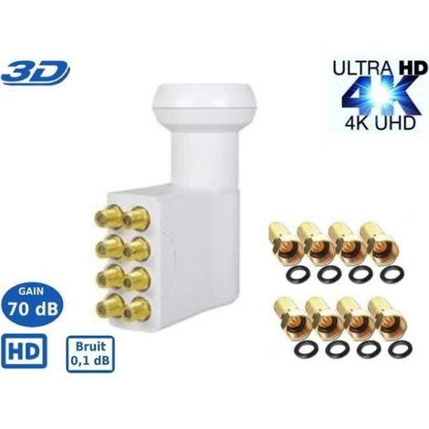 LNB OCTO PL-8 , 0.1dB ,High Gain 60DB  Tête Parabole 8 sorties , Compatible Full HD 4K TNTSATCanal+ Astra et FRANSAT+8 fiches F GO