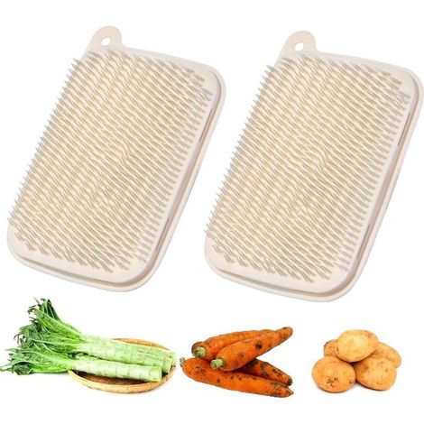 2 piezas, Cepillo para limpiar verduras, Cepillo para patatas, Cepillo suave, Para patatas/zanahorias/raíces de loto, Se puede colgar, Beige (1/5)