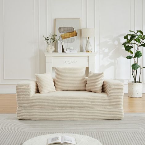 2-in-1-Schlafsofa – 200 x 100 x 58 cm – halbrundes Design und rundes Tagesbett – aus geripptem Velours mit Stauraum – Beige (1/5)
