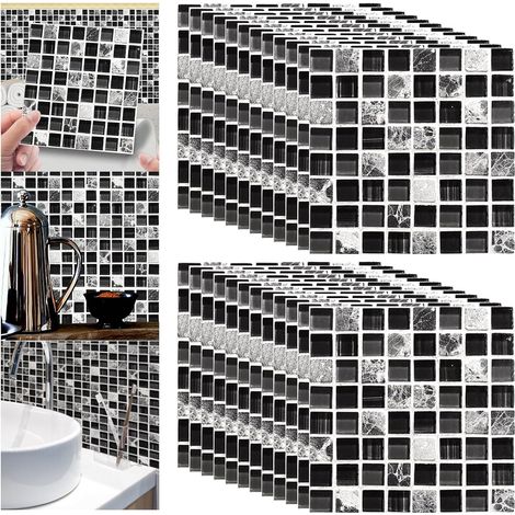 Autocollant Carreau,24 Pièces Autocollant Fond D'écran Auto-Adhésif Imperméable Résistant à la Chaleur Étanche Dosseret pour Cuisine Salon Salle de Bains Décor À Maison,20x20cm (1/5)