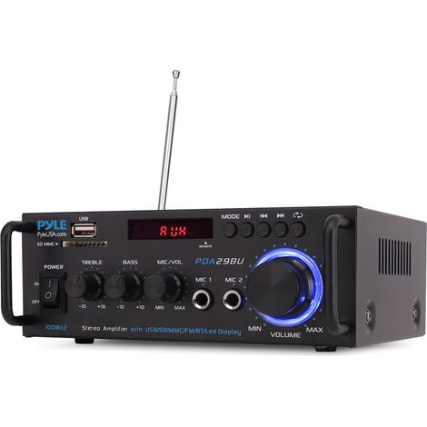 Amplificateur Audio Stéréo sans Fil Bluetooth - Système Récepteur Stéréo Audio à Deux Canaux de 200W avec RCA, USB, SD, Entrée Micro, Radio FM, pour Home Cinema Via RCA, Utilisation en Studio (1/5)