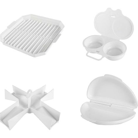 Cet ensemble de cuisson pour micro-ondes de 4 pièces comprend un four, un plat à four pour le bacon, un cuiseur vapeur pour œufs, une poêle à œufs et un support à pommes de terre, compatible avec tout (1/5)