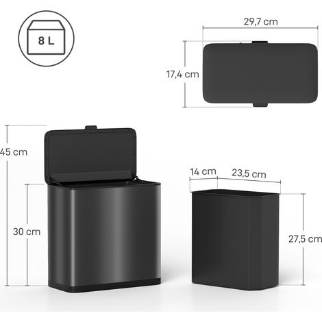 Poubelle de 8 L, sur pied ou murale, en acier inoxydable, noire (1/5)