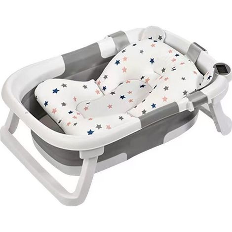 Baignoire pliable bébé 60,5 x 43 x 20,5 cm – Coussin amovible et lavable – Tapis antidérapant – Plastique PP et silicone – Voyage 0-5 ans - Gris-60