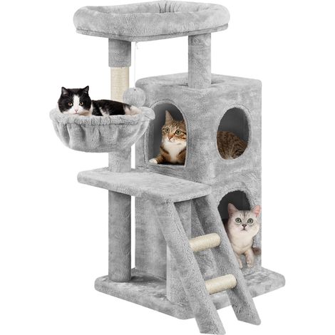 Yaheetech Albero Tiragraffi per Gatti in Sisal e Truciolato con Scala Torre Gioco Grigio Chiaro 94 cm Chiaro Scuro