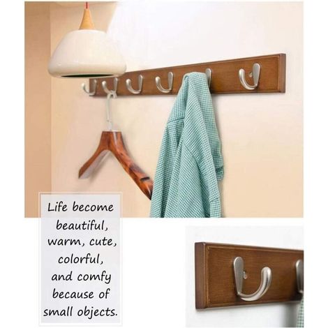 Appendiabiti/portasciugamani da parete in legno con 4 ganci, ganci da parete per cucina e bagno (bianco) (1/4)