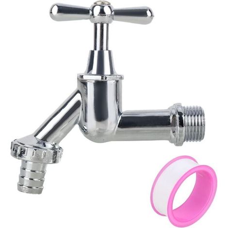 Robinet de jardin à boisseau sphérique en laiton 1/2" - Résistant au gel - Avec 1 raccord de tuyau avec 1 bande d'étanchéité à rouleau - Robinet d'extérieur pour le jardin - En laiton rouillé (1/5)