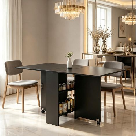 Mesa plegable extensible con ruedas, 75 x 140 x 74 cm, negra DESVIAE (1/5)