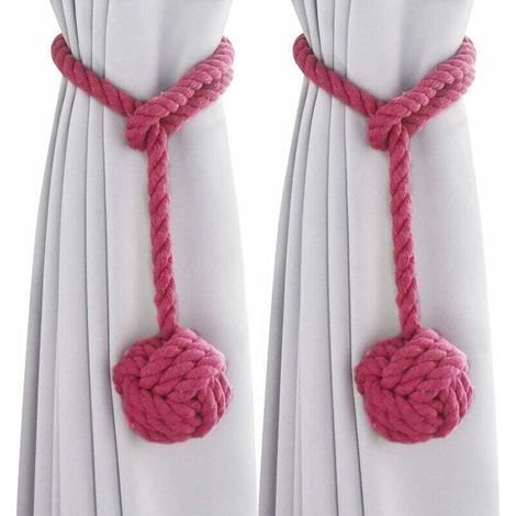 Lot de 2 embrasses pour rideaux, embrasses de rideaux, embrasses pour rideaux, embrasses de rideaux, embrasses de corde en coton tricoté à la main, clips pour chambre à coucher (rose rouge) (1/4)