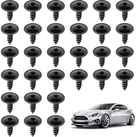 Lot de 30 boulons de retenue de boulons de couvercle de moteur de voiture - Vis Torx - Clips de doublure de garde-boue de voiture - Vis de protection intérieure pour passage de roue - Vis de