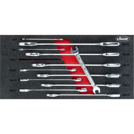 VIGOR Jeu de clés plates doubles V6721 Profil hexagonal extérieur 6 × 7 – 30 × 32 mm 12 pièces (1/3)