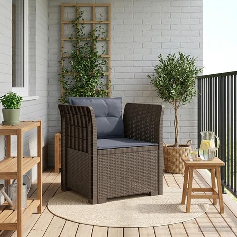 Fauteuil de jardin 1 place aspect rotin en polypropylène avec coussins Gris clair - PANGIVO (1/5)