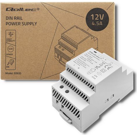 Qoltec DIN-Schienen-Netzteil 54 W 12 V 4,5 A Grau (1/5)