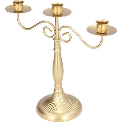 Porte-bougies doré à 3 branches style européen pour mariage, fête ou salle à manger (1/5)