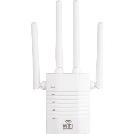 Amplificateur de signal réseau sans fil, transmission 1200 Mbps, 4 antennes externes, réseau 2,4 GHz-5 GHz, mode répéteur AP et fonction WPS, AC100 - 240 V, 50/60 Hz, avec port LAN, blanc