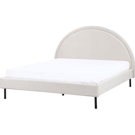 Cama minimalista de tela tapicería poliéster somier cabecero semicircular 160 x 200 cm beige claro Margut