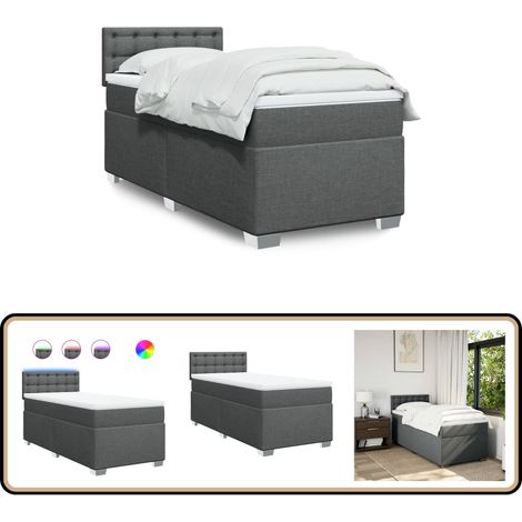 Boxspringbett mit Matratze Dunkelgrau 90x200 cm Stoff - Boxspringbett - Doppelbett - Bettgestell - Kopfteil - Matratze