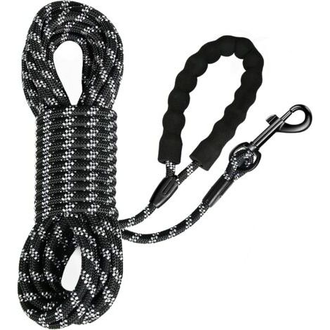 Longe pour Chien, Long Laisse Chien Corde avec Poignée Rembourrée pour Chiens de Petites à Grandes Taille, Noir (5m) (1/5)