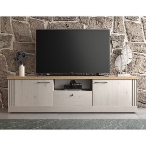 Meuble TV moderne coloris chêne naturel 210cm YANIS (1/5)