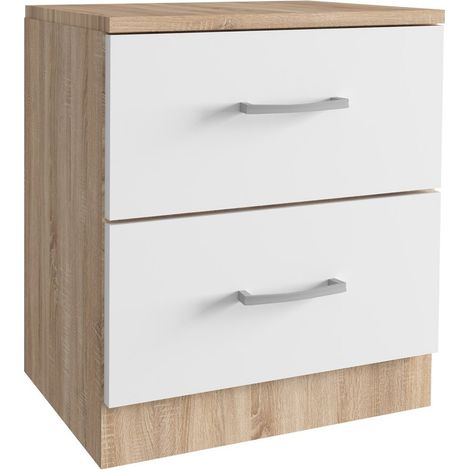 Comodino - 2 Cassetti 45X34X47H Cm - Rovere Bianco