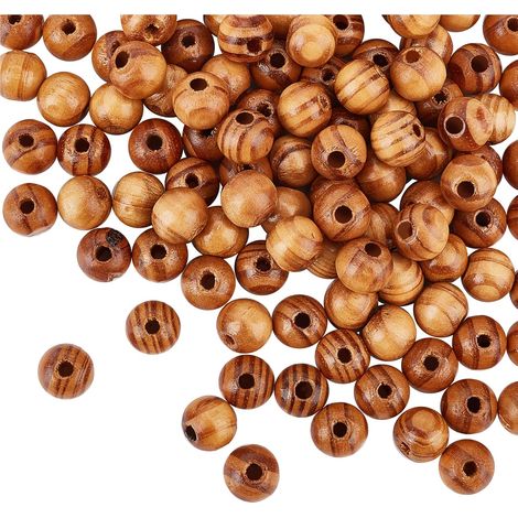 120 perles en bois naturel de 6 mm avec un trou de 2 mm, petites perles en bois brut, perles rondes en bois pour loisirs créatifs
