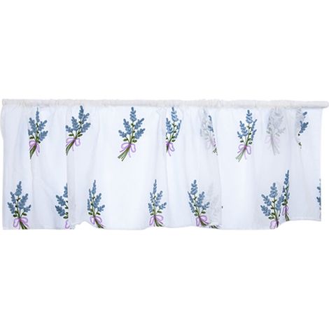 Küchenvorhang, atmungsaktiver Polyestervorhang, weich und strapazierfähig, Möbelstickerei, schlichtes Design für die Küche, kurz, lila-blau (Stickerei mit blauem Blumenstrauß)