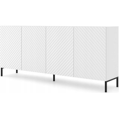 Commode de rangement Meuble universel blanc mat 200x87x42cm SURFA sur piedss avec 4 portes pieds noir (1/3)