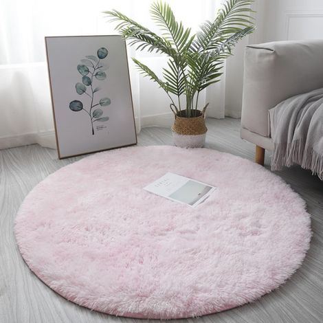 Tapis Rond - 40 cm - Anti-Dérapant - Pour Salon Chambre Nursery - En Fibres Mélangées - Rose (1/4)