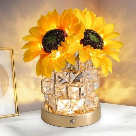 Lampe fleur de tournesol, cadeaux d'anniversaire les femmes, lampe tactile rechargeable,3 couleurs intensité variable petite lampe (1/5)