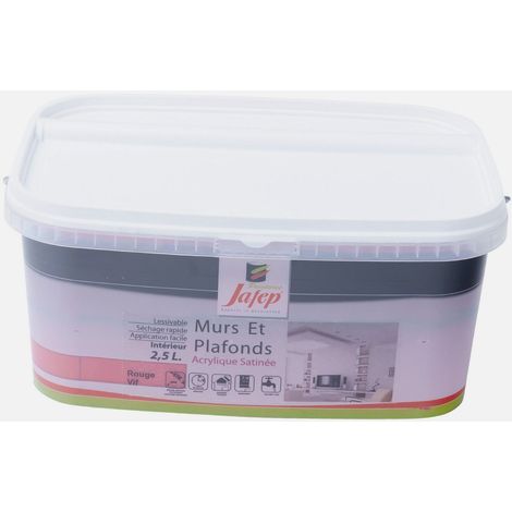 Peinture mur et plafond satinée rouge vif 2,5L Jafep (1/4)