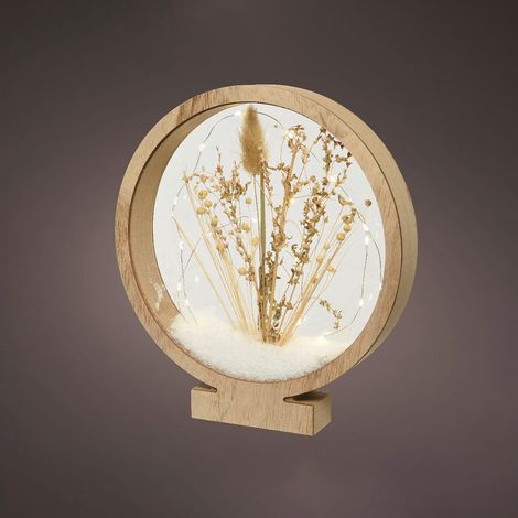 Cercle Décoratif en Bois avec 25 Micro-LEDs - Lumière Chaude - 4,30x25x27,5cm - Éléments Naturels (1/3)