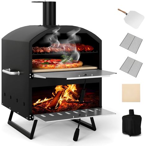 Horno de pizza grande para exterior 61 x 53 x 83 cm doble capa cocción rápida metal negro 200012131