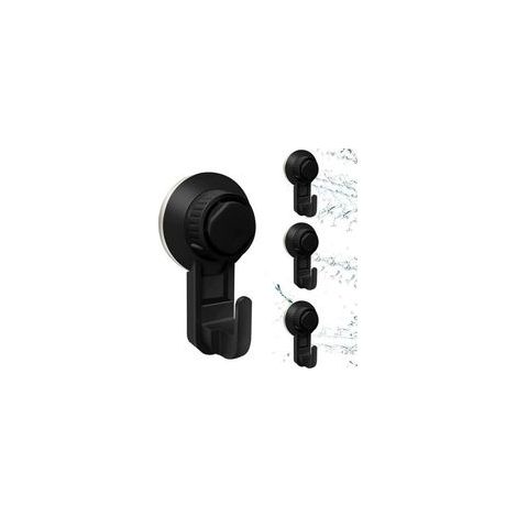 Crochet mural à ventouse sans perçage – Lot de 4 pièces noires, fixation ultra-résistante pour salle de bain, cuisine et bureau