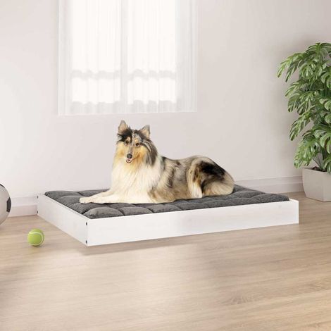 Lit pour chien Blanc 91,5x64x9 cm Bois de pin solide (1/5)