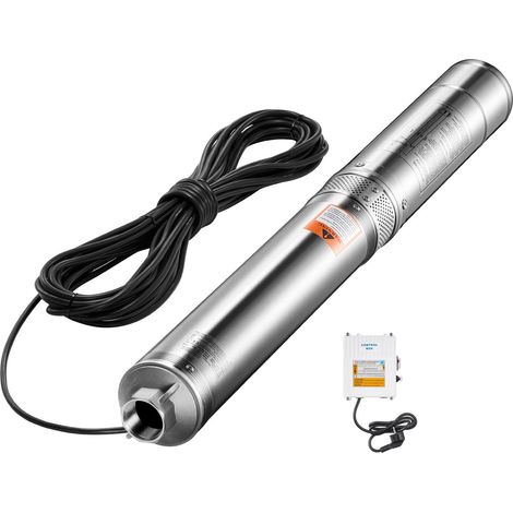 Pompe submersible puits profond, 1100W, 230V, 65 L/min, hauteur 85m, câble 20m, coffret externe, acier inoxydable, IP68, pour irrigation industrielle (1/5)