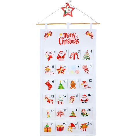 Adventskalender, 24 Kalenderblätter zum Befüllen, DIY-Adventskalender aus Stoff, zum Dekorieren von Wänden, Fenstern und Türen, Weihnachtsdekoration, Hängekalender (1/5)