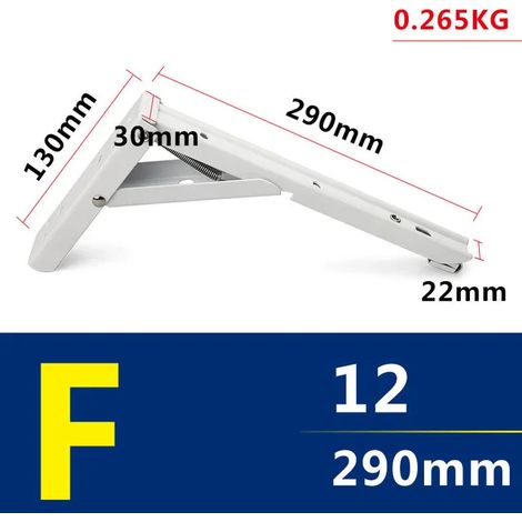 (F-12x2-Blanc-FR) Lot de 2 équerres triangulaires pliables blanches, réglables, à fixation murale, robustes et dotées de roulements à billes, pour étagères, tables et bancs. (1/5)