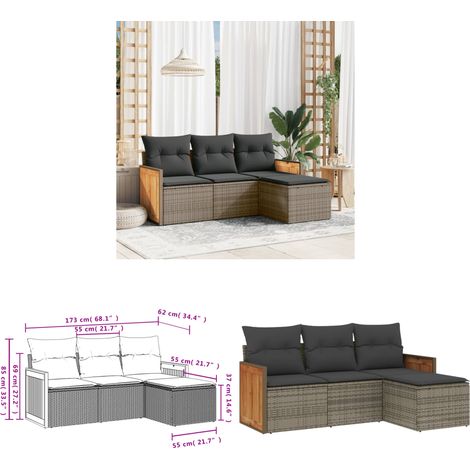 4-tlg. Garten-Sofagarnitur mit Kissen Grau Poly Rattan - Gartenmöbel - Outdoor Möbel - Rattan Gartenmöbel - Sofasatz - Lounge Set - Home & Living (1/3)