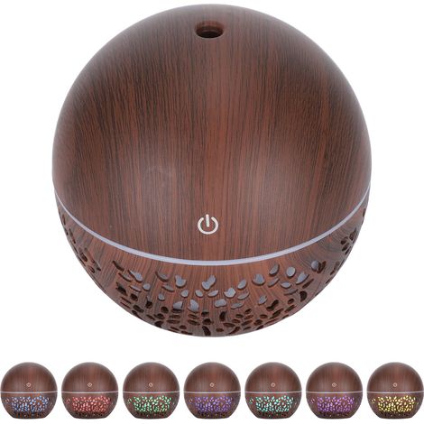Humidificateur d'air diffuseur d'arômes 130 ml, design ajouré, port USB, 7 couleurs d'éclairage, faible niveau sonore (aspect bois foncé). (1/5)