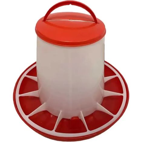 Mangeoire plastique avec poignée 6 kg pour volailles - Rouge et blanc